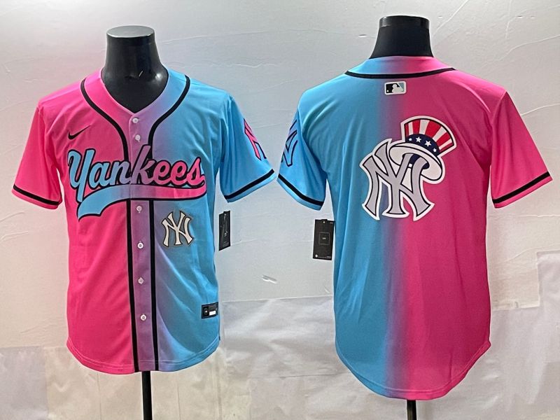 Men 2025 New York Yankees Blank Blue pink Game Nike MLB Jersey style 0016->new york yankees->MLB Jersey